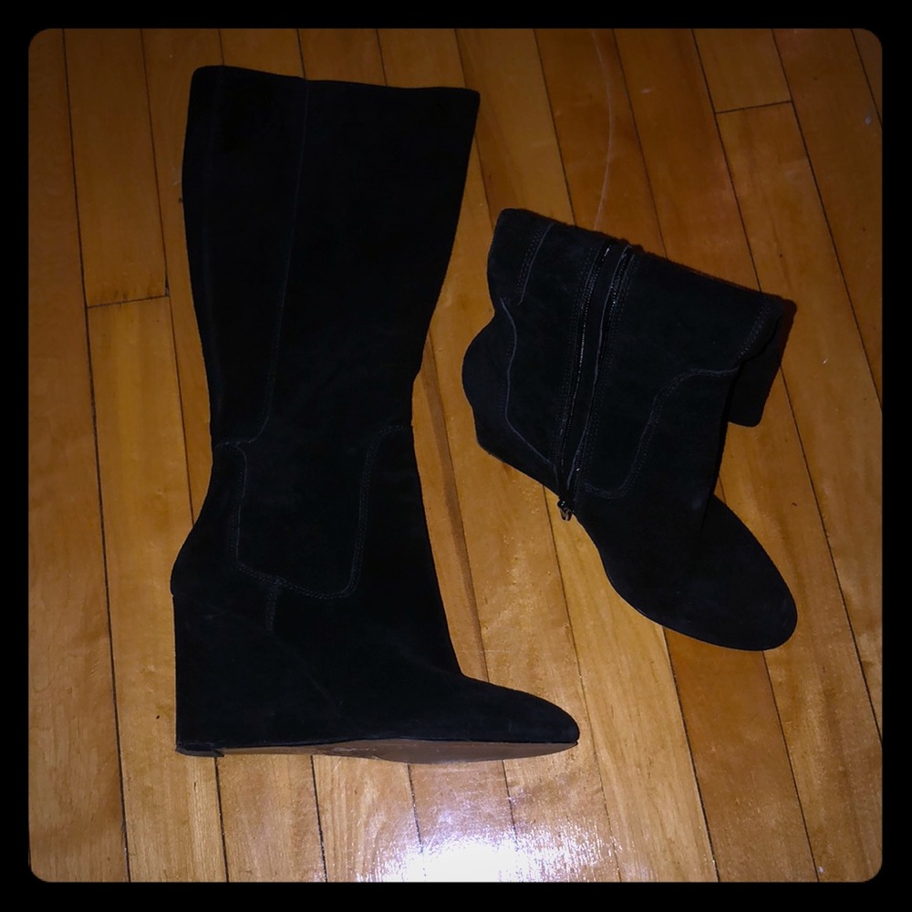 Black suede wedge boots size 10